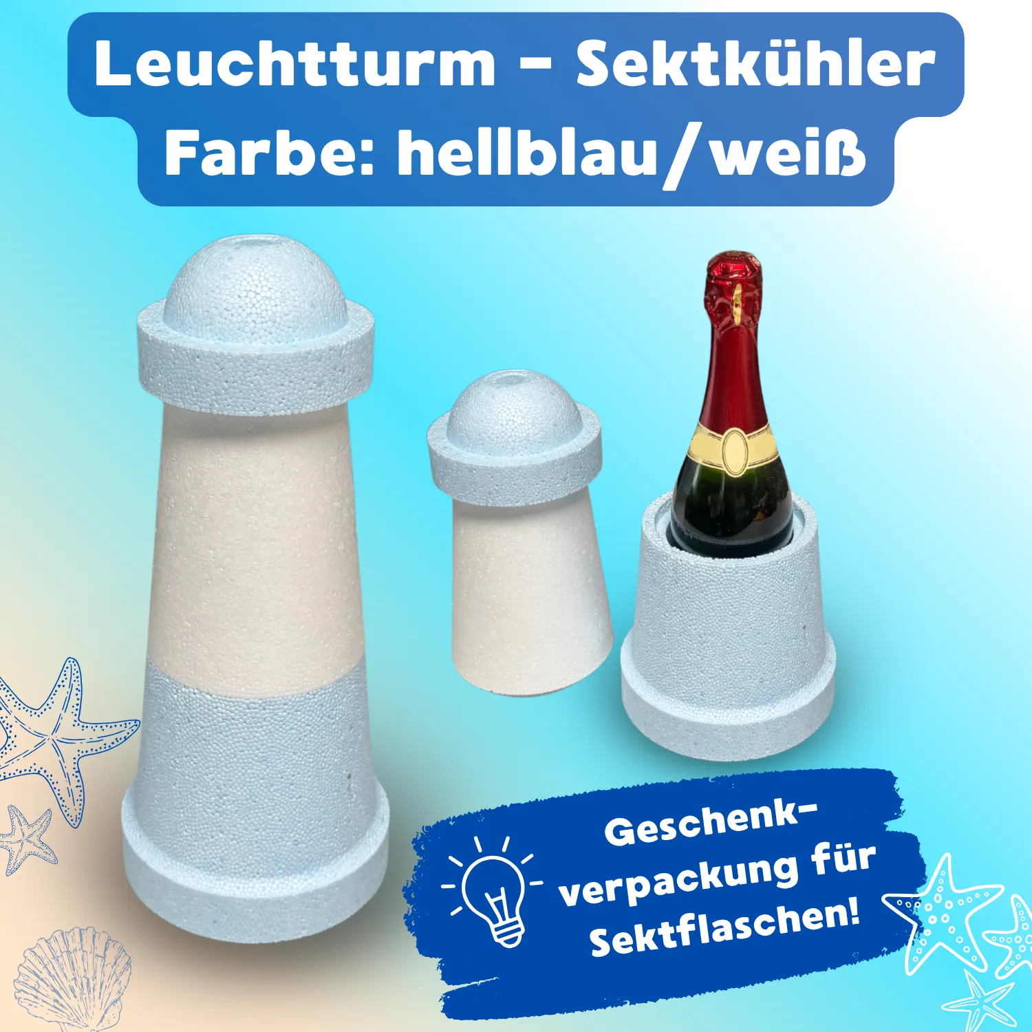 Leuchtturm hellblau-weiß - Sektflaschenkühler_08012_