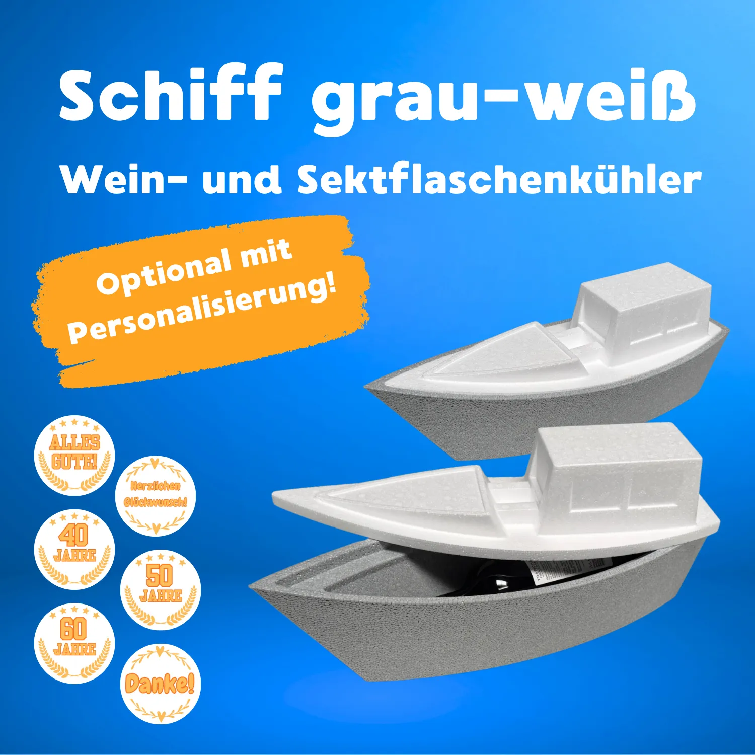 Schiff grau-weiß - Wein- und Sektflaschenkühler_08020_