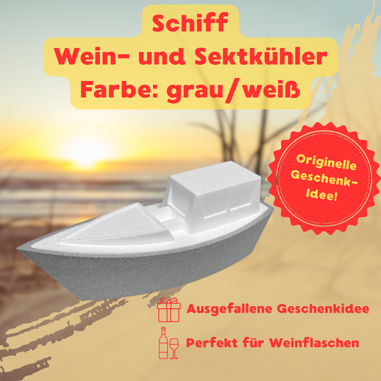 Schiff grau-weiß - Wein- und Sektflaschenkühler