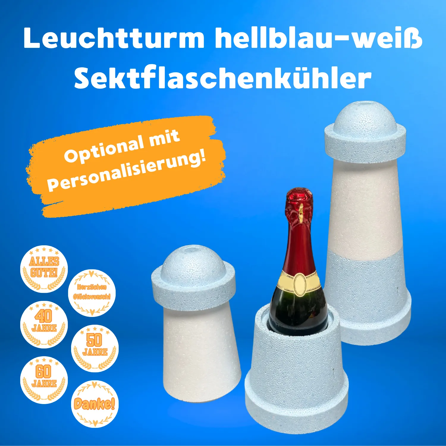 Leuchtturm hellblau-weiß - Sektflaschenkühler_08022_
